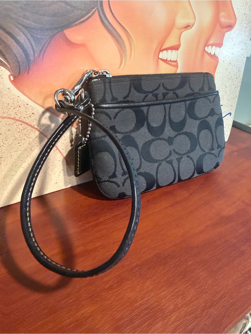 Coach Black Signature Canvas Wristlet with Hang Tag